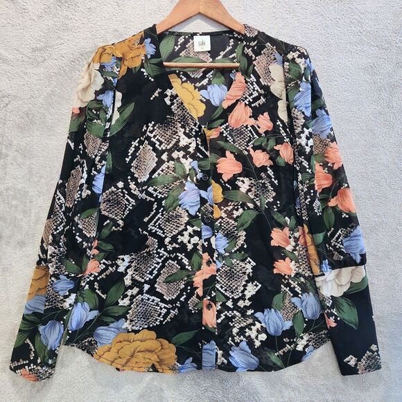 Cabi Womens Black Snake Charmer Floral Sheer Bishop Sleeve Blouse Size Medium - Picture 1 of 13
